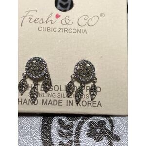 Fresh & Co Cubic Zirconia white gold dipped dreamcather silver earrings